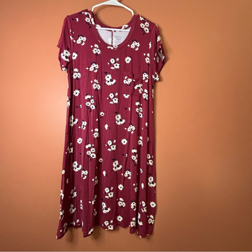 Market & Spruce Burgundy Dress with Cream Floral Pattern